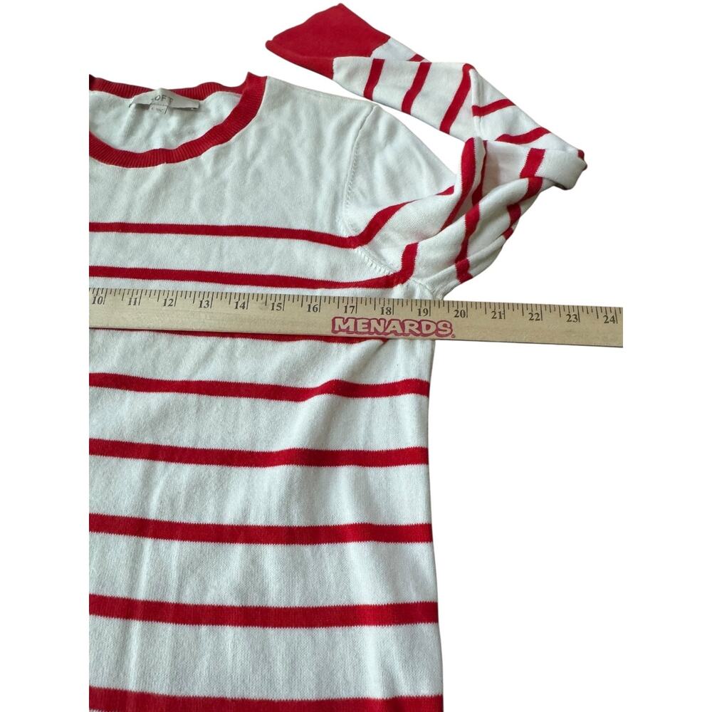 LOFT Womens Striped Sweater L Red White Long Sleeve Side Button Pullover READ - Picture 6 of 8